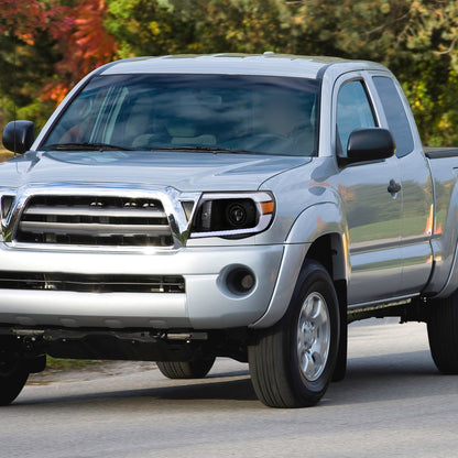 Ronnin - Fits 2005-2011 Toyota Tacoma LED Tube Projector Headlights Assembly Head Lamps Replacement Pair | Black