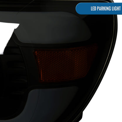 Ronnin - Fits 2005-2011 Toyota Tacoma LED Tube Projector Headlights Assembly Head Lamps Replacement Pair | Black Smoke