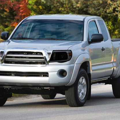 Ronnin - Fits 2005-2011 Toyota Tacoma LED Tube Projector Headlights Assembly Head Lamps Replacement Pair | Black Smoke