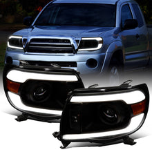 Ronnin - Fits 2005-2011 Toyota Tacoma LED Tube Projector Headlights Assembly Head Lamps Replacement Pair | Black Smoke