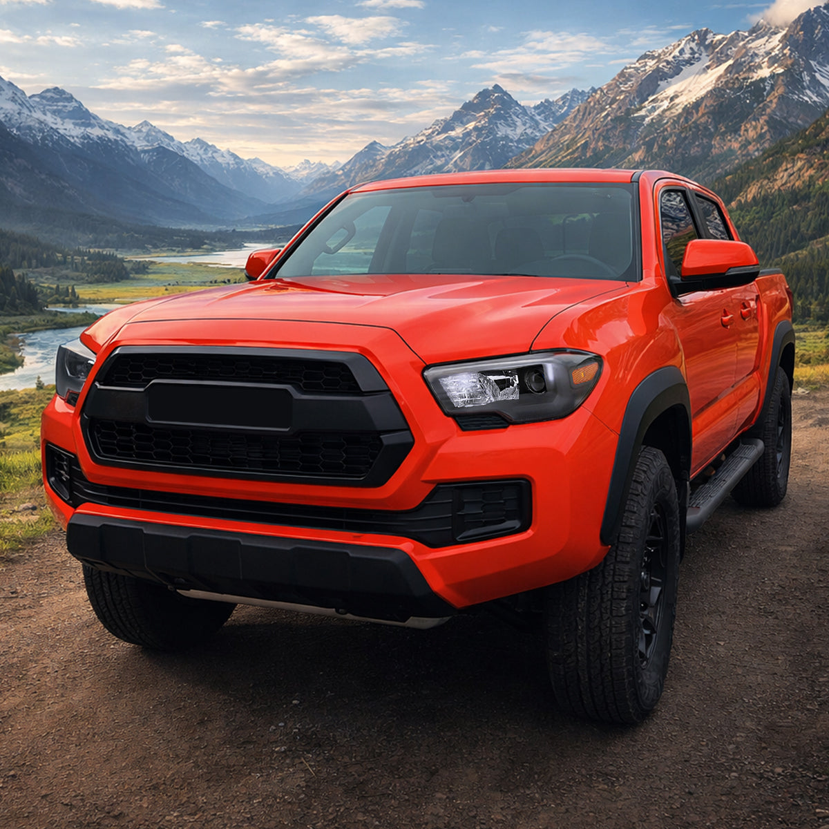 Ronnin - Compatible con el juego de faros delanteros halógenos con proyector de repuesto para Toyota Tacoma 2016-2023 | Negros