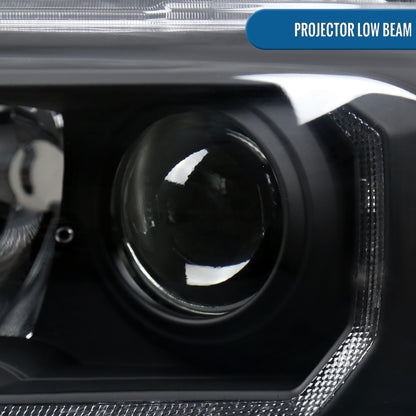Ronnin - Conjunto de faros delanteros con proyector halógeno de tubo LED de repuesto para Toyota Tacoma 2016-2023 | Negro