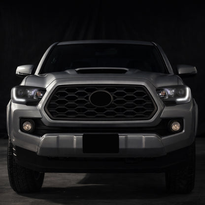 Ronnin - Conjunto de faros delanteros con proyector halógeno de tubo LED de repuesto para Toyota Tacoma 2016-2023 | Negro