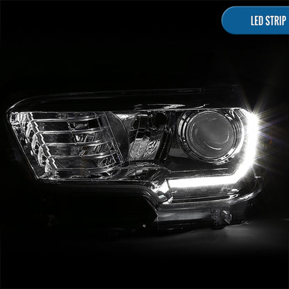 Ronnin - Conjunto de faros delanteros con proyector halógeno de tubo LED de repuesto mejorado para Toyota Tacoma 2016-2023 | Cromo