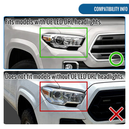Ronnin - Conjunto de faros delanteros con proyector halógeno de tubo LED de repuesto mejorado para Toyota Tacoma 2016-2023 | Cromo