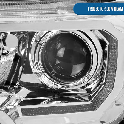Ronnin - Conjunto de faros delanteros con proyector halógeno de tubo LED de repuesto mejorado para Toyota Tacoma 2016-2023 | Cromo
