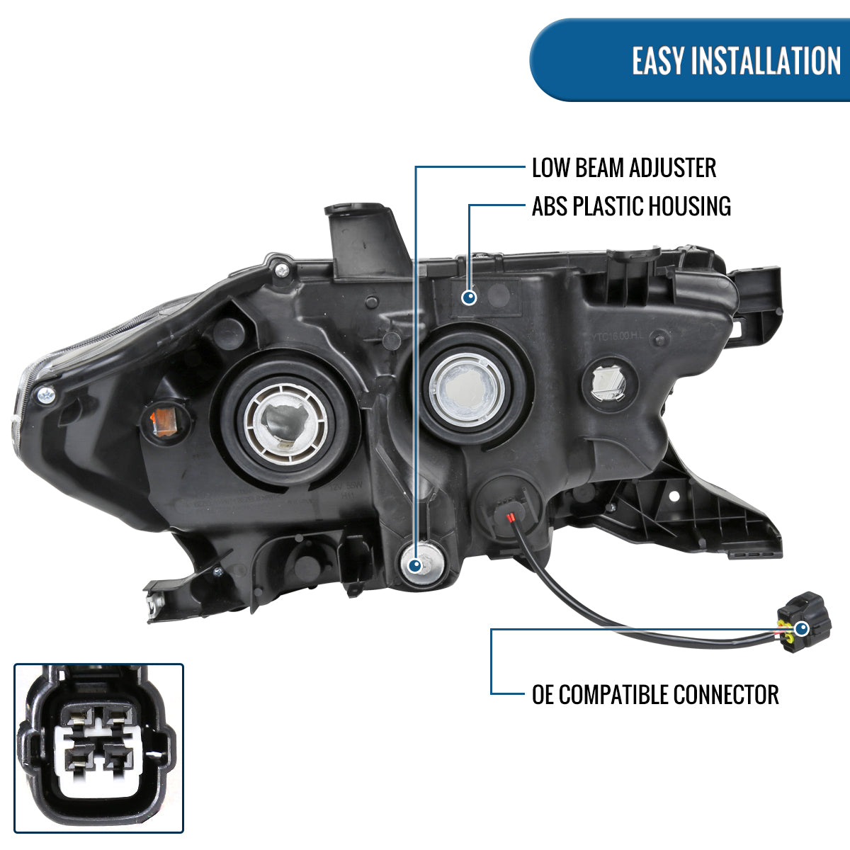 Ronnin - Conjunto de faros delanteros con proyector halógeno de tubo LED de repuesto mejorado para Toyota Tacoma 2016-2023 | Cromo