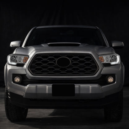 Ronnin - Conjunto de faros delanteros con proyector halógeno de tubo LED de repuesto mejorado para Toyota Tacoma 2016-2023 | Cromo