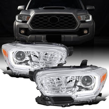Ronnin - Conjunto de faros delanteros con proyector halógeno de tubo LED de repuesto mejorado para Toyota Tacoma 2016-2023 | Cromo