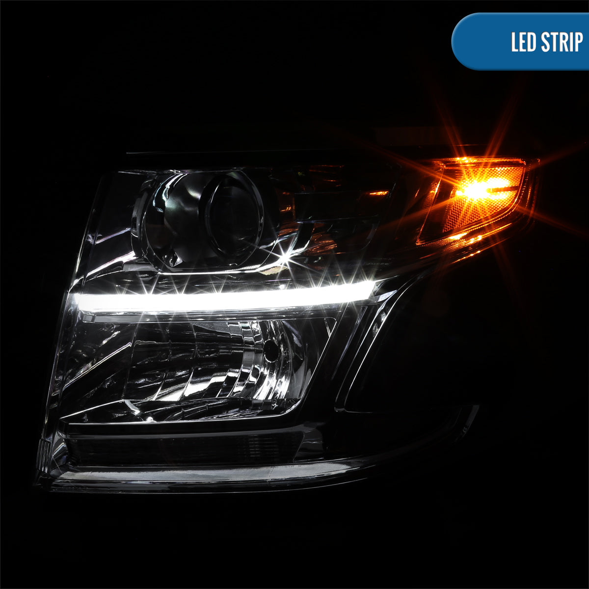 Ronnin - Se adapta a Chevy Tahoe Suburban 3500HD 2015-2020 Mejora de reemplazo Tubo de luz diurna LED Faros de proyector halógenos Ensamblaje Par | Cromado