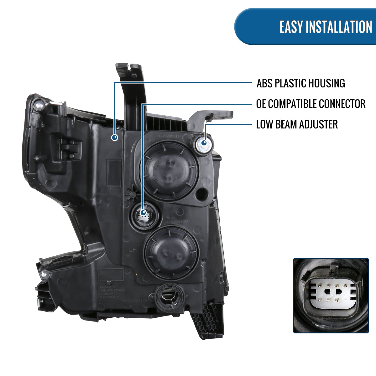Ronnin - Se adapta a Chevy Tahoe Suburban 3500HD 2015-2020 Mejora de reemplazo Tubo de luz diurna LED Faros de proyector halógenos Ensamblaje Par | Cromado