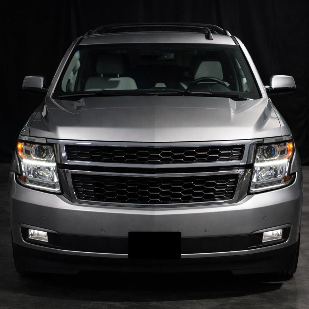 Ronnin - Se adapta a Chevy Tahoe Suburban 3500HD 2015-2020 Mejora de reemplazo Tubo de luz diurna LED Faros de proyector halógenos Ensamblaje Par | Cromado