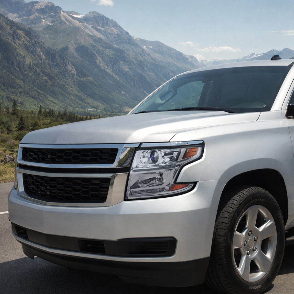 Ronnin - Se adapta a Chevy Tahoe Suburban 3500HD 2015-2020 Mejora de reemplazo Tubo de luz diurna LED Faros de proyector halógenos Ensamblaje Par | Cromado