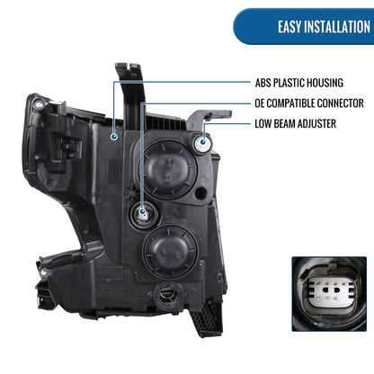 Ronnin - Compatible con Chevy Tahoe Suburban 3500HD 2015-2020 Mejora Reemplazo Tubo de Luz LED de Circulación Proyector Halógeno Conjunto de Faros Par | Ahumado
