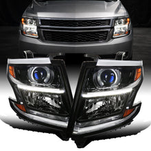 Ronnin - Compatible con Chevy Tahoe Suburban 3500HD 2015-2020, actualización de reemplazo de conjunto de faros delanteros con proyector halógeno y tubo de luz LED diurna | Par Negro