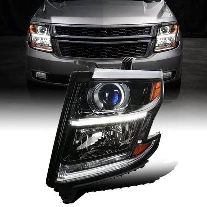 Ronnin - Compatible con Chevy Tahoe Suburban 3500HD 2015-2020, actualización de reemplazo, conjunto de faros delanteros con proyector halógeno y tubo de luz diurna LED, lado del conductor | Negro