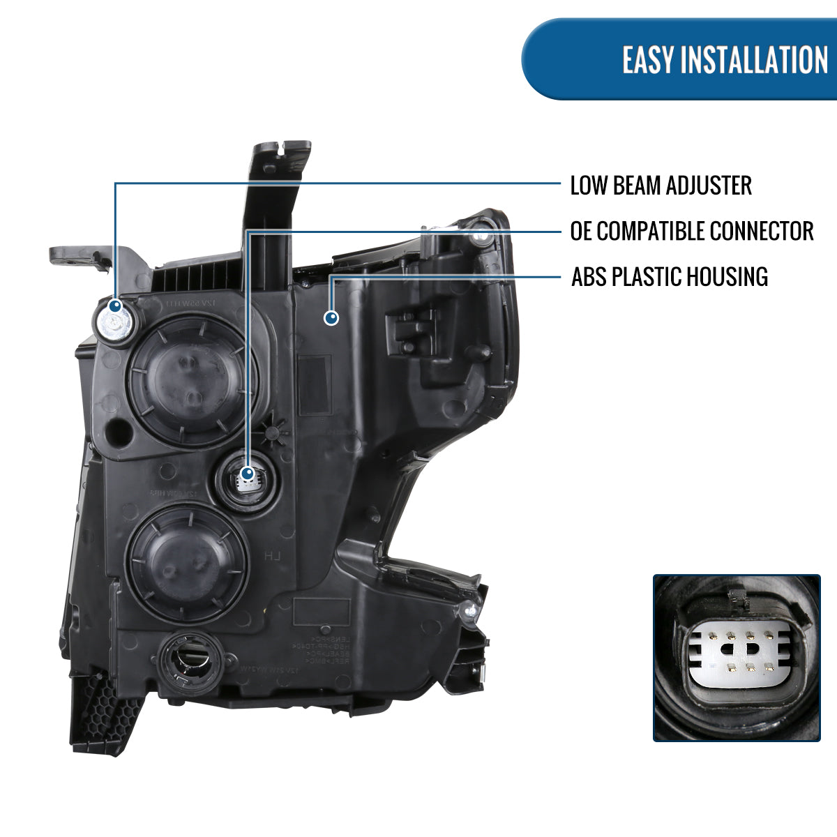 Ronnin - Compatible con Chevy Tahoe Suburban 3500HD 2015-2020 Mejora de reemplazo de conjunto de faros delanteros con proyector halógeno y tubo de luz LED diurna Lado del pasajero | Negro