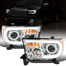 Ronnin - Fits 2007-2013 Toyota Tundra 2008-2017 Toyota Sequoia Upgraded LED Running Tube Lights Turn Signals Projector Headlights Assembly Pair | Chrome