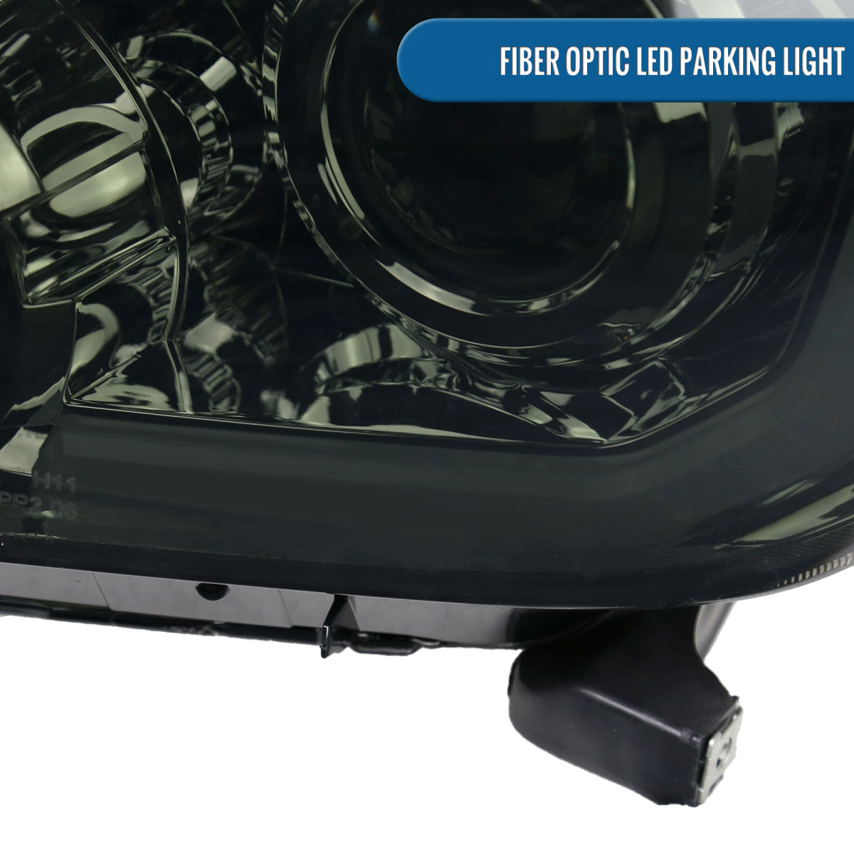 Ronnin - Fits 2007-2013 Toyota Tundra 2008-2017 Toyota Sequoia Upgraded LED Running Tube Lights Turn Signals Projector Headlights Assembly Pair | Smoke