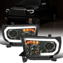 Ronnin - Fits 2007-2013 Toyota Tundra 2008-2017 Toyota Sequoia Upgraded LED Running Tube Lights Turn Signals Projector Headlights Assembly Pair | Smoke