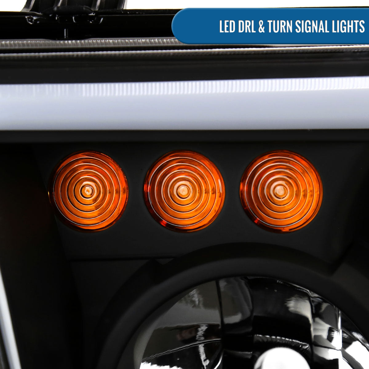 Ronnin - Fits 2007-2013 Toyota Tundra 2008-2017 Toyota Sequoia Upgraded LED Running Tube Lights Turn Signals Projector Headlights Assembly Pair | Black