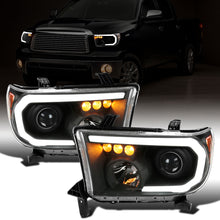 Ronnin - Fits 2007-2013 Toyota Tundra 2008-2017 Toyota Sequoia Upgraded LED Running Tube Lights Turn Signals Projector Headlights Assembly Pair | Black