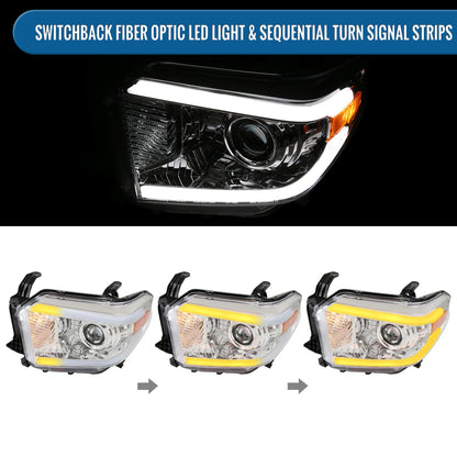 Ronnin - Compatible con Toyota Tundra 2014-2021. Par de faros delanteros con proyector halógeno, luces direccionales LED secuenciales conmutables mejoradas | Cromado