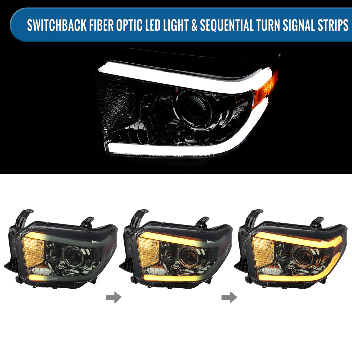 Ronnin - Compatible con Toyota Tundra 2014-2021, Luces Delanteras Tipo Proyector Halógeno Mejoradas con Señales de Giro LED Secuenciales de Doble Color (Switchback) | Par | Ahumado