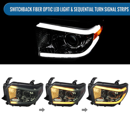 Ronnin - Compatible con Toyota Tundra 2014-2021, Luces Delanteras Tipo Proyector Halógeno Mejoradas con Señales de Giro LED Secuenciales de Doble Color (Switchback) | Par | Ahumado