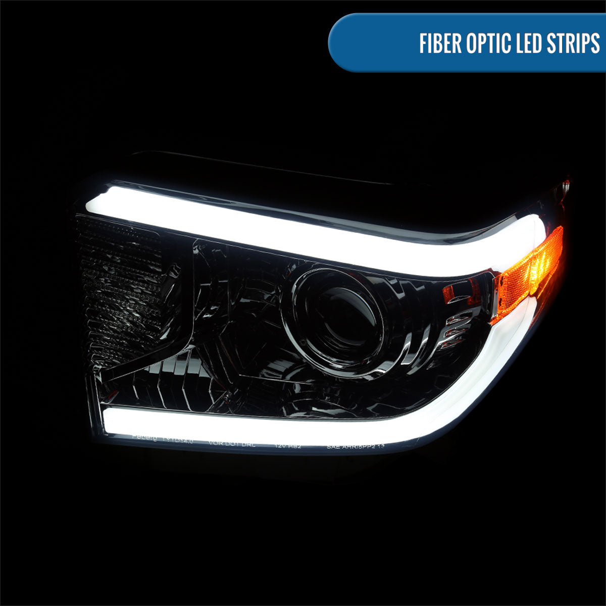 Ronnin - Fits 2014-2021 Toyota Tundra Upgraded Replacement LED Running Light Tube Halogen Projector Headlights Assembly Pair | Smoke