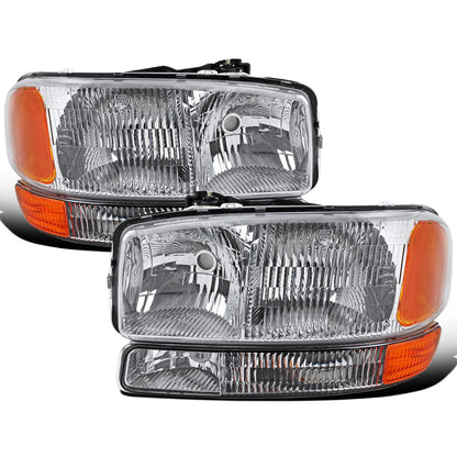 Ronnin - Compatible con GMC Sierra 1500 2500 3500 Classic Yukon XL 1500 2500 de 1999-2007. Conjunto de faros delanteros y luces de parachoques de repuesto, par | Cromado