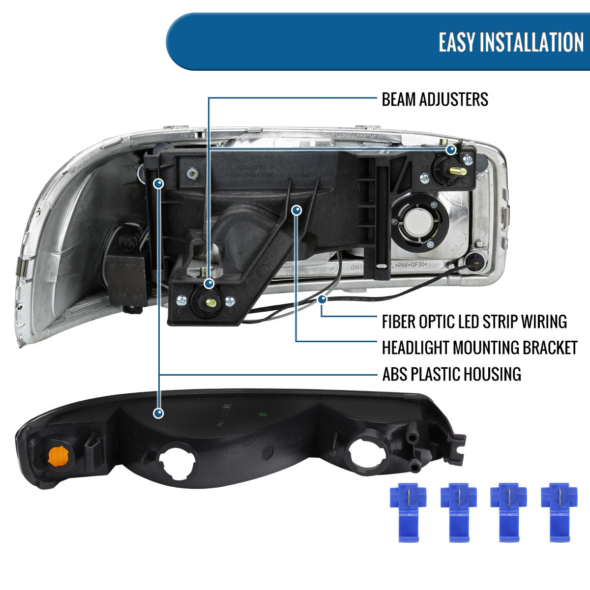 Ronnin - Fits 1999-2007 GMC Sierra 1500 2500 3500 Upgraded Replacement LED Tube Running Lights Headlights + Bumper Turn Signals Assembly Pair | Black