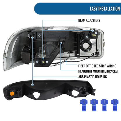 Ronnin - Fits 1999-2007 GMC Sierra 1500 2500 3500 Upgraded Replacement LED Tube Running Lights Headlights + Bumper Turn Signals Assembly Pair | Black