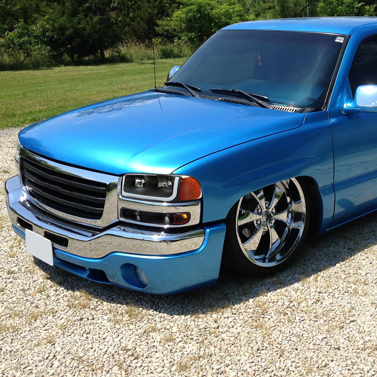 Ronnin - Fits 1999-2007 GMC Sierra 1500 2500 3500 Upgraded Replacement LED Tube Running Lights Headlights + Bumper Turn Signals Assembly Pair | Black