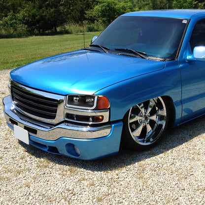 Ronnin - Fits 1999-2007 GMC Sierra 1500 2500 3500 Upgraded Replacement LED Tube Running Lights Headlights + Bumper Turn Signals Assembly Pair | Black