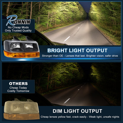 Ronnin - Faros de repuesto + Montaje de luces de parachoques (par) para Chevy Express GMC Savana 2003-2023 | Negro