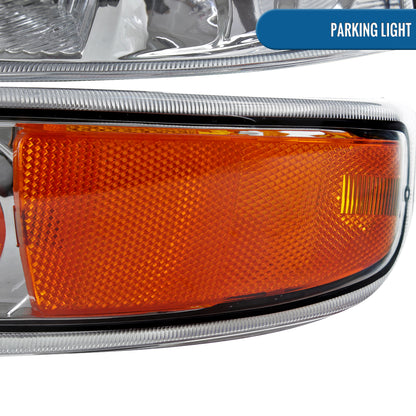 Ronnin - Fits 1999-2002 Chevy Silverado 1500 2500 2000-2006 Suburban 1500 2500 Tahoe  Factory Replacement Headlights + Bumper Lights Assembly Pair | Chrome