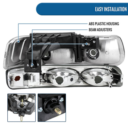 Ronnin - Fits 1999-2002 Chevy Silverado 1500 2500 2000-2006 Suburban 1500 2500 Tahoe  Factory Replacement Headlights + Bumper Lights Assembly Pair | Smoke