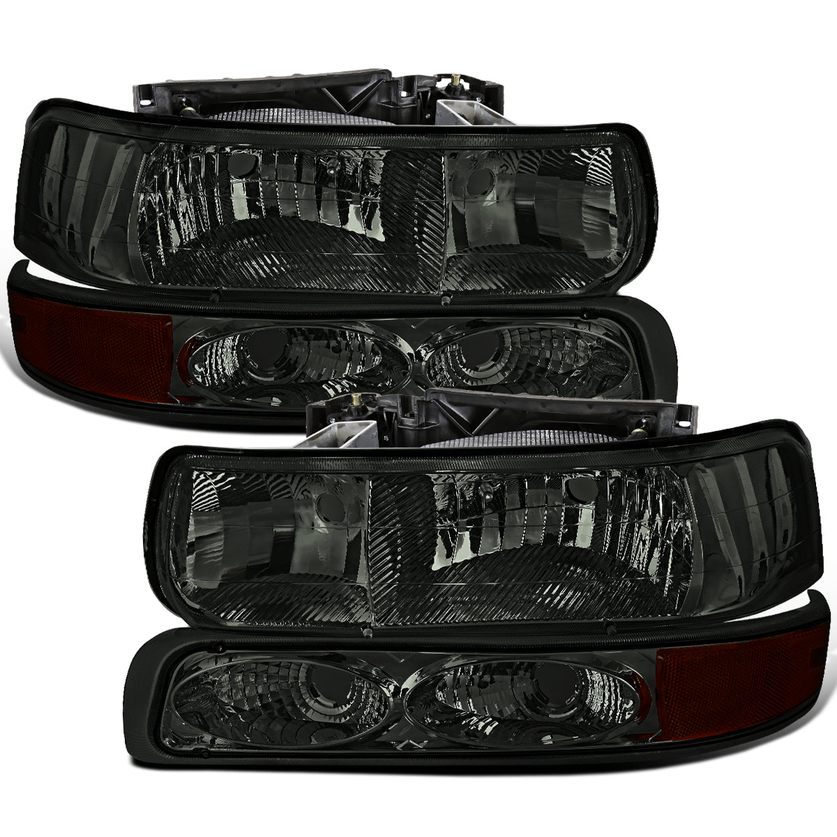 Ronnin - Fits 1999-2002 Chevy Silverado 1500 2500 2000-2006 Suburban 1500 2500 Tahoe  Factory Replacement Headlights + Bumper Lights Assembly Pair | Smoke