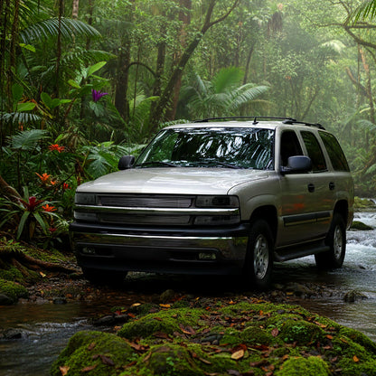 Ronnin - Compatible con Chevy Silverado 1500 2500 1999-2002, Suburban 1500 2500 Tahoe 2000-2006, mejora de repuesto, faros delanteros halógenos con tubo LED de luces de circulación diurna + conjunto de luces de parachoques (par) | Ahumado