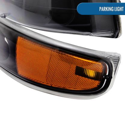 Ronnin - Fits 1999-2002 Chevy Silverado 1500 2500 2000-2006 Suburban 1500 2500 Tahoe  Factory Replacement Headlights + Bumper Lights Assembly Pair | Black