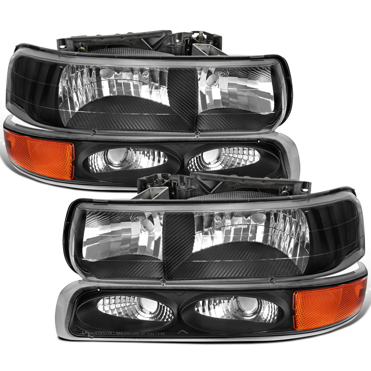 Ronnin - Fits 1999-2002 Chevy Silverado 1500 2500 2000-2006 Suburban 1500 2500 Tahoe  Factory Replacement Headlights + Bumper Lights Assembly Pair | Black