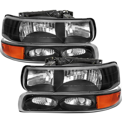 Ronnin - Fits 1999-2002 Chevy Silverado 1500 2500 2000-2006 Suburban 1500 2500 Tahoe  Factory Replacement Headlights + Bumper Lights Assembly Pair | Black