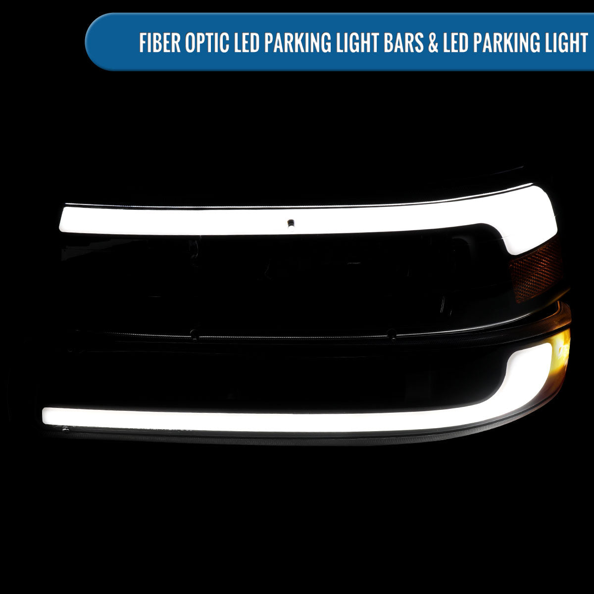 Ronnin - Compatible con Chevy Silverado 1500 2500 1999-2002, Suburban 1500 2500 2000-2006, Tahoe | Faros delanteros halógenos con luces de tubo LED y conjunto de luces de parachoques (par) | Negro