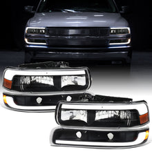 Ronnin - Compatible con Chevy Silverado 1500 2500 1999-2002, Suburban 1500 2500 2000-2006, Tahoe | Faros delanteros halógenos con luces de tubo LED y conjunto de luces de parachoques (par) | Negro
