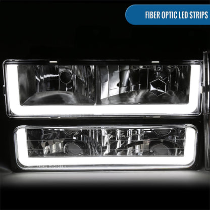 Ronnin - Fits 1988-1993 Chevy GMC C10 C/K 1500 2500 3500 Suburban Blazer Tahoe Silverado Sierra Upgraded LED Running Tube Lights Headlights + Bumper Lights + Corner Lamps Assembly Pair | Chrome