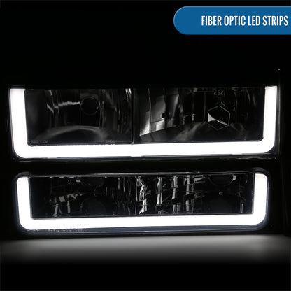 Ronnin - Fits 1988-1993 Chevy GMC C10 C/K 1500 2500 3500 Suburban Blazer Tahoe Silverado Sierra Upgraded LED Running Tube Lights Headlights + Bumper Lights + Corner Lamps Assembly Pair | Smoke