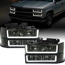 Ronnin - Fits 1988-1993 Chevy GMC C10 C/K 1500 2500 3500 Suburban Blazer Tahoe Silverado Sierra Upgraded LED Running Tube Lights Headlights + Bumper Lights + Corner Lamps Assembly Pair | Smoke