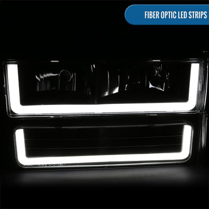 Ronnin - Fits 1988-1993 Chevy GMC C10 C/K 1500 2500 3500 Suburban Blazer Tahoe Silverado Sierra Upgraded LED Running Tube Lights Headlights + Bumper Lights + Corner Lamps Assembly Pair | Black