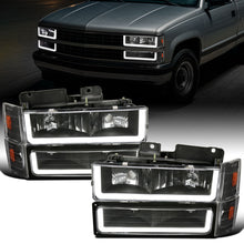 Ronnin - Fits 1988-1993 Chevy GMC C10 C/K 1500 2500 3500 Suburban Blazer Tahoe Silverado Sierra Upgraded LED Running Tube Lights Headlights + Bumper Lights + Corner Lamps Assembly Pair | Black